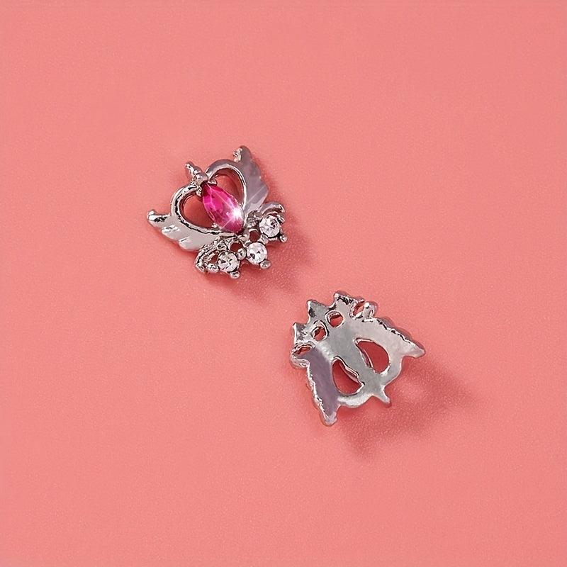 Silver Heart Pearl Crystal Dangle Nail Art Charms