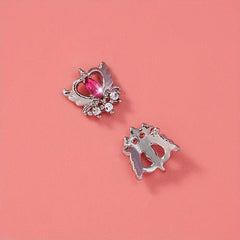 Silver Heart Pearl Crystal Dangle Nail Art Charms