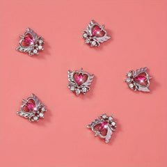 Silver Heart Pearl Crystal Dangle Nail Art Charms