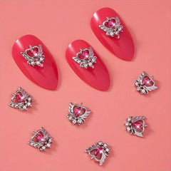 Silver Heart Pearl Crystal Dangle Nail Art Charms