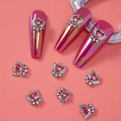 Silver Heart Pearl Crystal Dangle Nail Art Charms