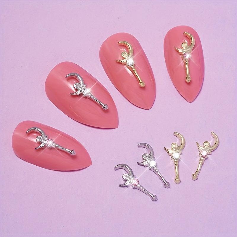 5 pcs 3D Moon Crystal Rhinestone Nail Charms for DIY Nail and Jewelry Making