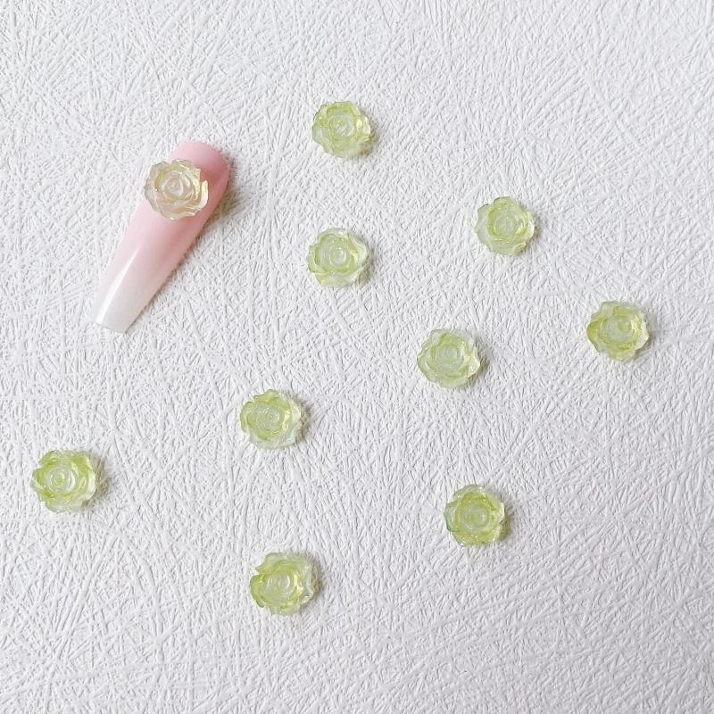 30pcs 3D Luminous Camellia Nail Charms Crystal Glow In The Dark Nail Art Decor