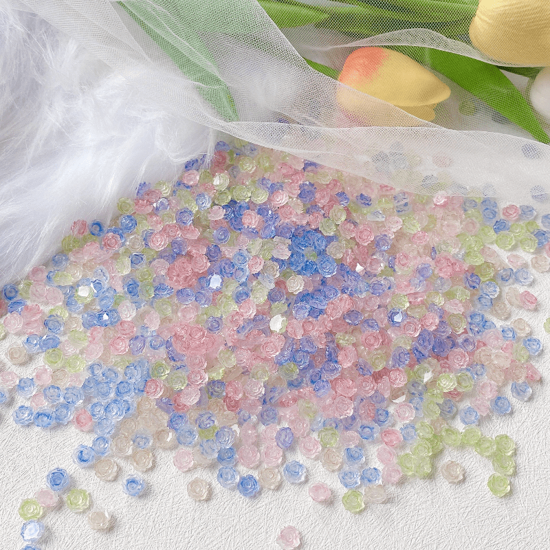 30pcs 3D Luminous Camellia Nail Charms Crystal Glow In The Dark Nail Art Decor
