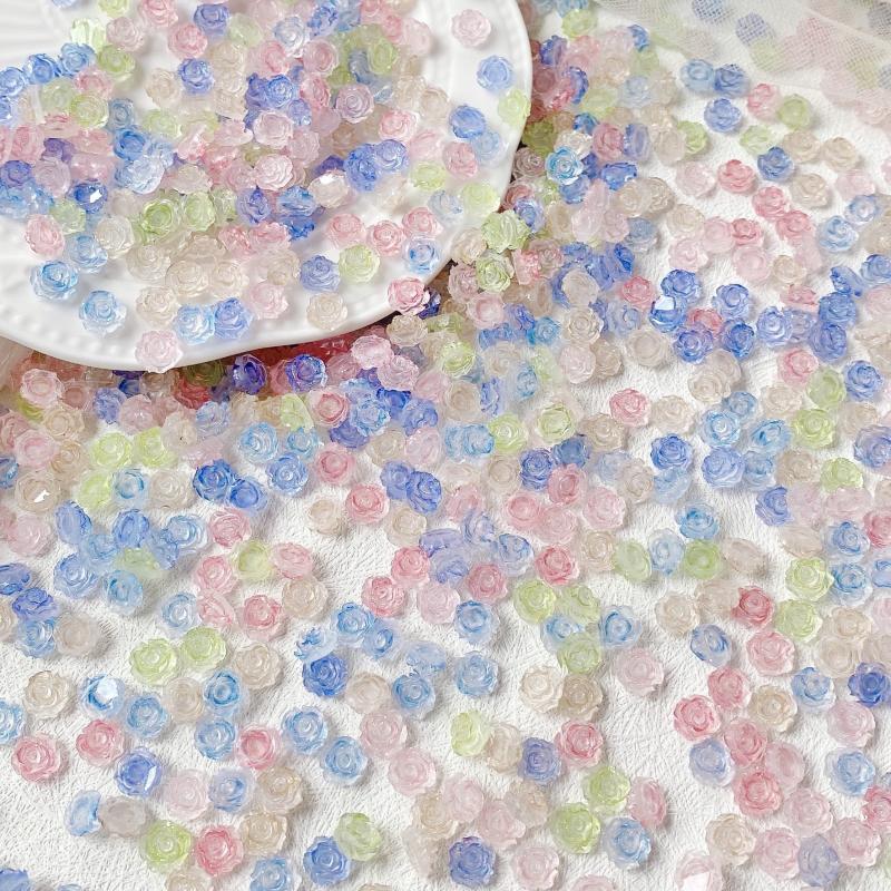 30pcs 3D Luminous Camellia Nail Charms Crystal Glow In The Dark Nail Art Decor