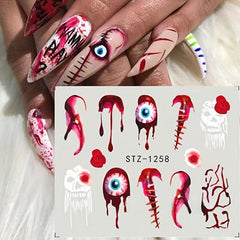 Halloween Nail Water Transfer Stickers Pumpkin Spider Bat Decals
