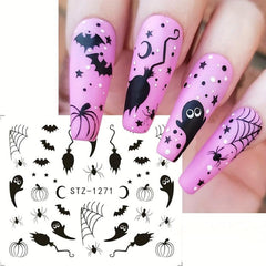 Halloween Nail Water Transfer Stickers Pumpkin Spider Bat Decals