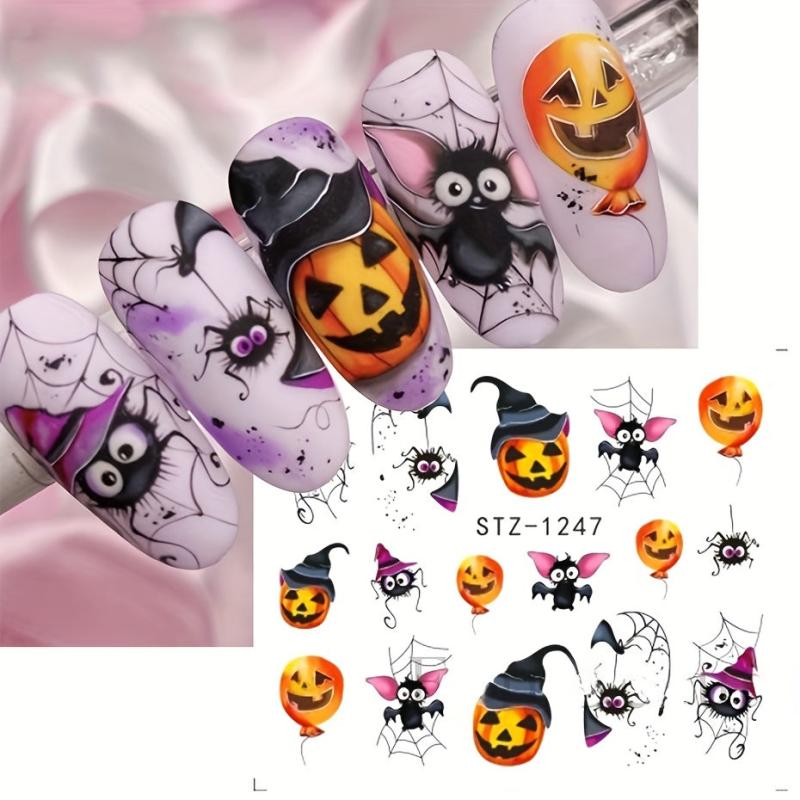 Halloween Nail Water Transfer Stickers Pumpkin Spider Bat Decals