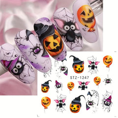 Halloween Nail Water Transfer Stickers Pumpkin Spider Bat Decals