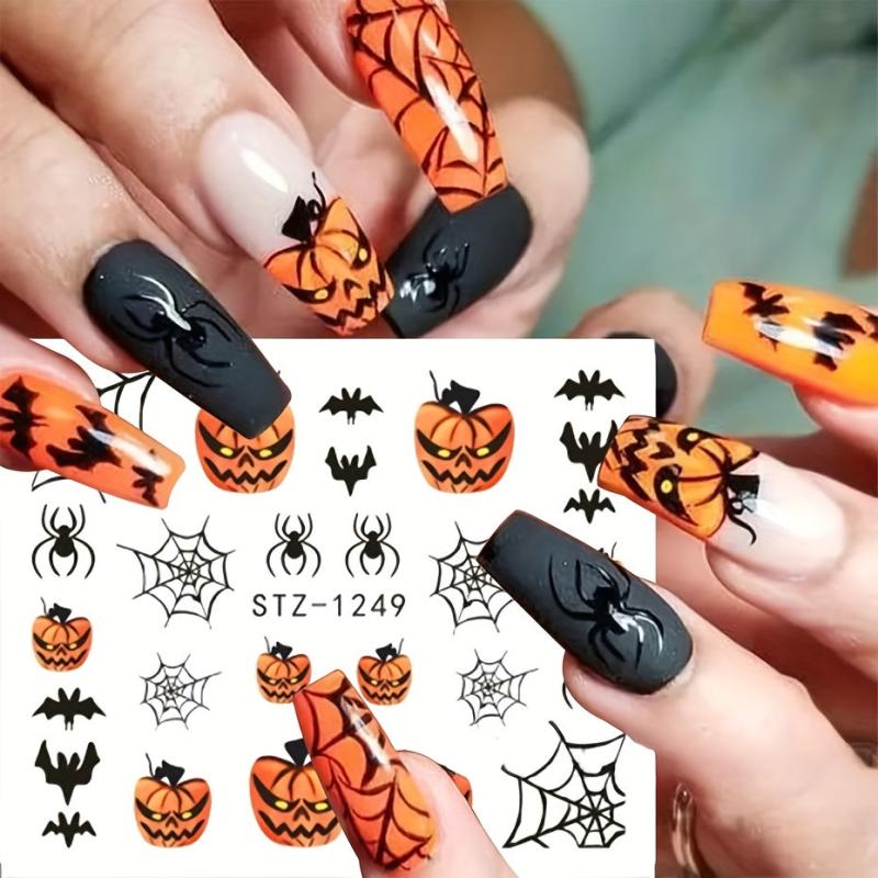 Halloween Nail Water Transfer Stickers Pumpkin Spider Bat Decals
