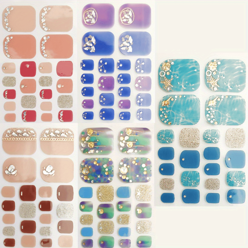 5 Sheets Self Adhesive Toe Nail Decals for Women & Girls - Includes 2 Nail Files