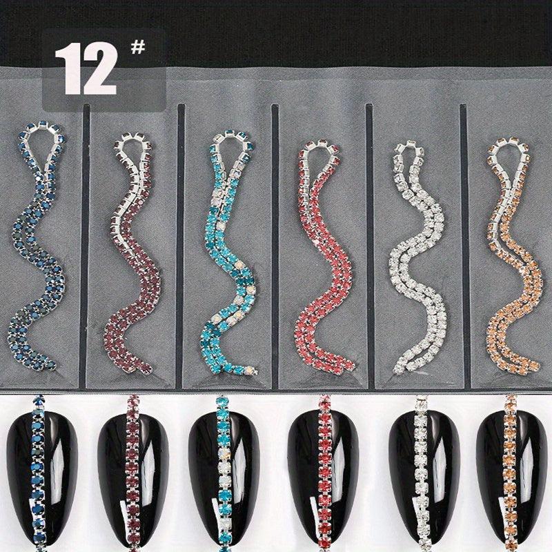 6pcs 3D Metal Punk Nail Art Chains Jewelry for Acrylic Nails