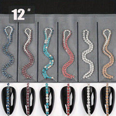 6pcs 3D Metal Punk Nail Art Chains Jewelry for Acrylic Nails