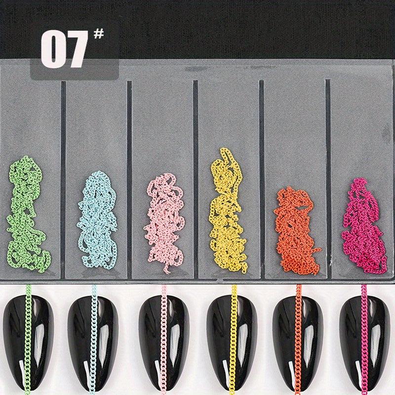 6pcs 3D Metal Punk Nail Art Chains Jewelry for Acrylic Nails