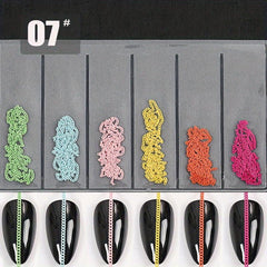 6pcs 3D Metal Punk Nail Art Chains Jewelry for Acrylic Nails