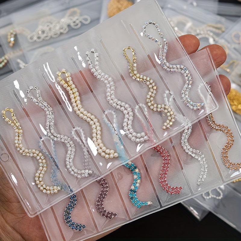 6pcs 3D Metal Punk Nail Art Chains Jewelry for Acrylic Nails