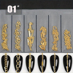 6pcs 3D Metal Punk Nail Art Chains Jewelry for Acrylic Nails