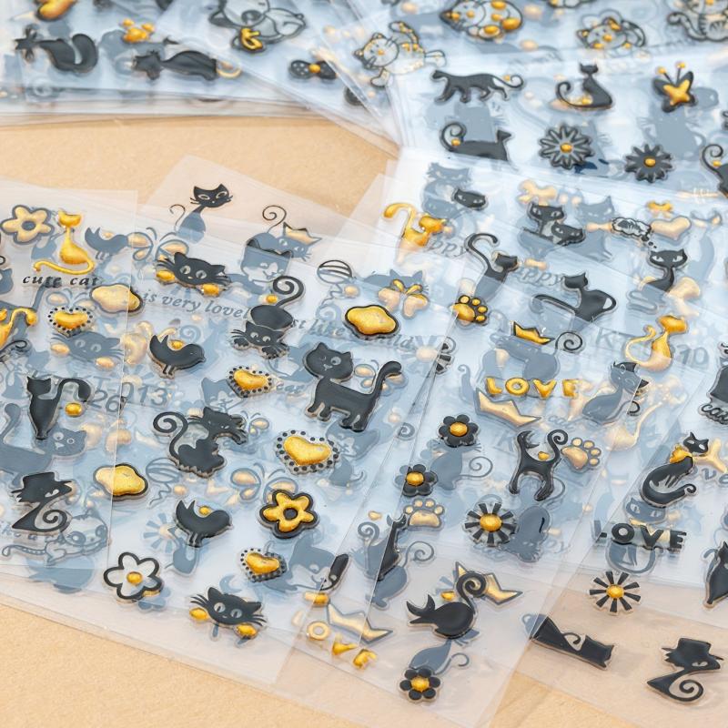 30 Sheets 3D Cat Nail Art Stickers Self Adhesive Cartoon Cat Nail Art Decals