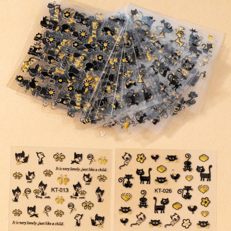 30 Sheets 3D Cat Nail Art Stickers Self Adhesive Cartoon Cat Nail Art Decals