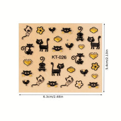 30 Sheets 3D Cat Nail Art Stickers Self Adhesive Cartoon Cat Nail Art Decals