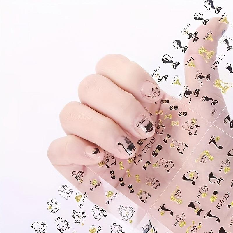 30 Sheets 3D Cat Nail Art Stickers Self Adhesive Cartoon Cat Nail Art Decals