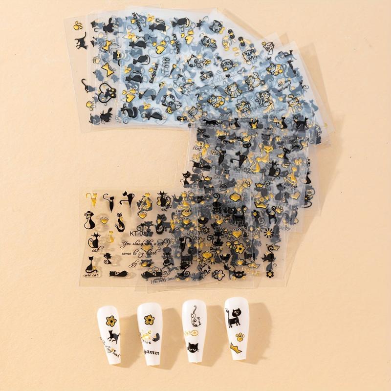 30 Sheets 3D Cat Nail Art Stickers Self Adhesive Cartoon Cat Nail Art Decals