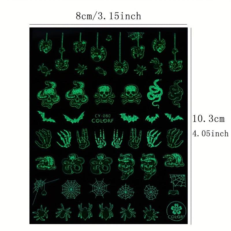 Luminous Halloween Nail Stickers Pumpkin Bat Ghost Spider