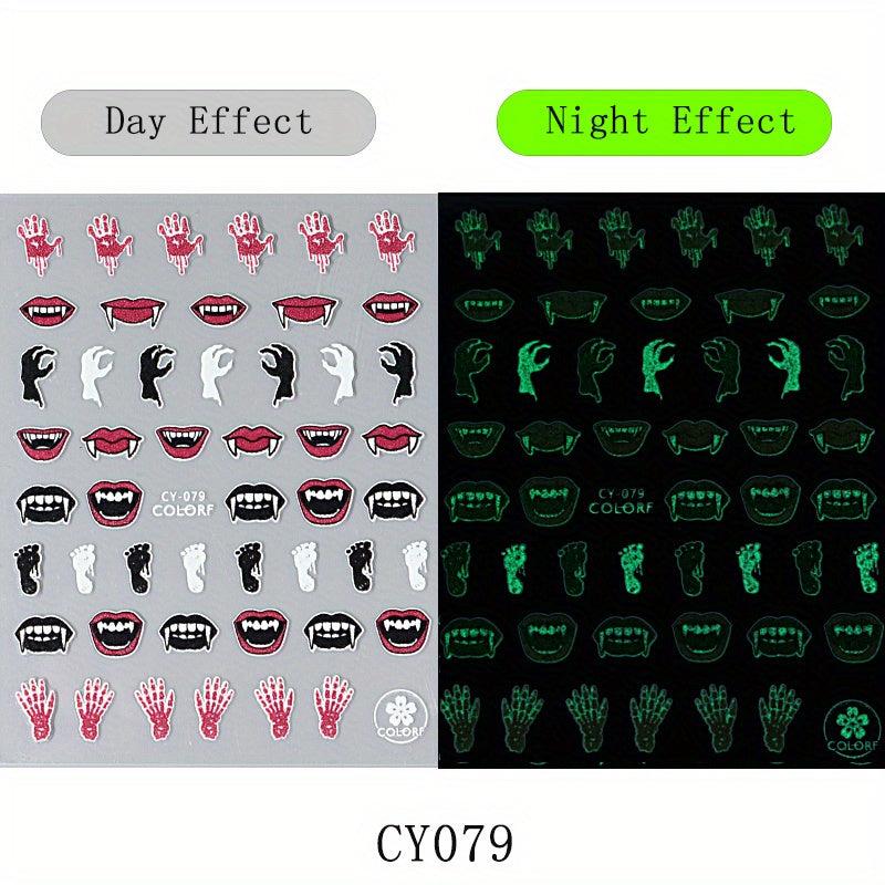 Luminous Halloween Nail Stickers Pumpkin Bat Ghost Spider