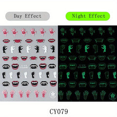 Luminous Halloween Nail Stickers Pumpkin Bat Ghost Spider