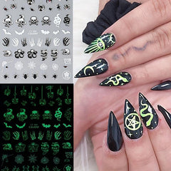 Luminous Halloween Nail Stickers Pumpkin Bat Ghost Spider