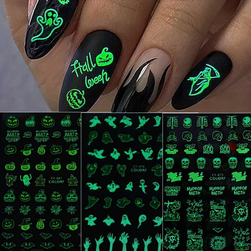 Luminous Halloween Nail Stickers Pumpkin Bat Ghost Spider