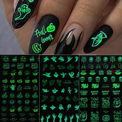 Luminous Halloween Nail Stickers Pumpkin Bat Ghost Spider