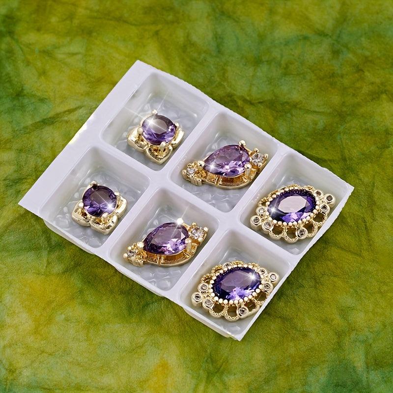 6pcs Golden Nail Art Charms With Crystal Rhinestones for DIY or Salons