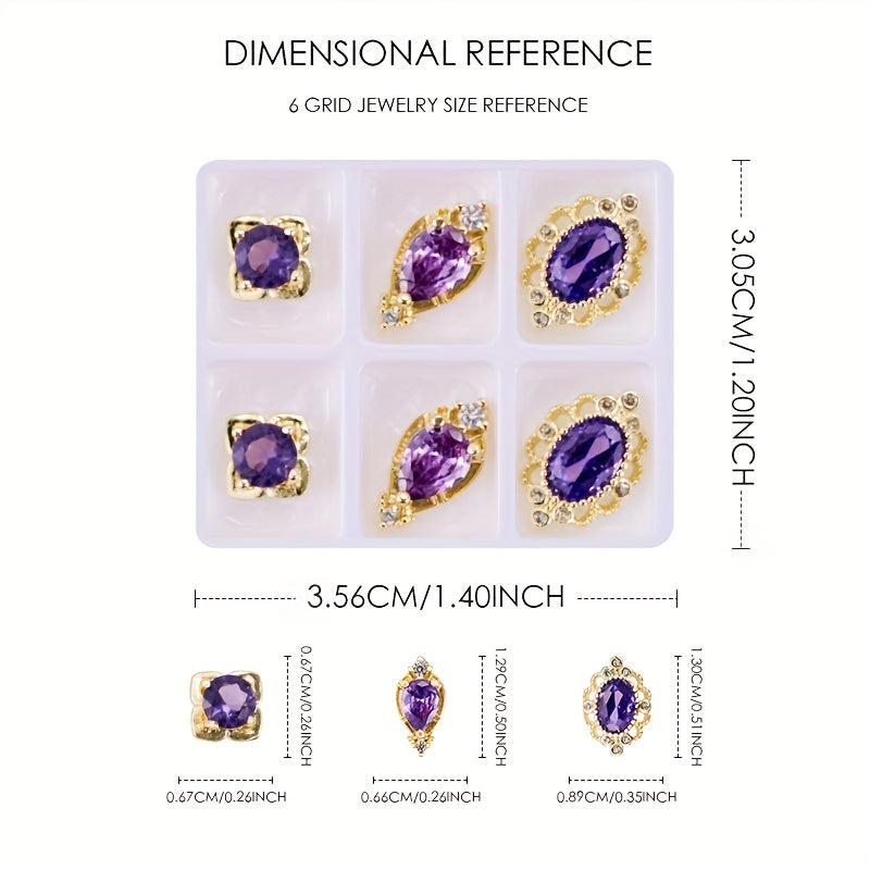 6pcs Golden Nail Art Charms With Crystal Rhinestones for DIY or Salons