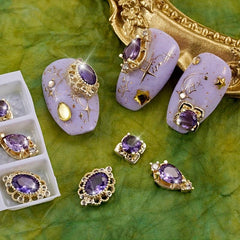 6pcs Golden Nail Art Charms With Crystal Rhinestones for DIY or Salons