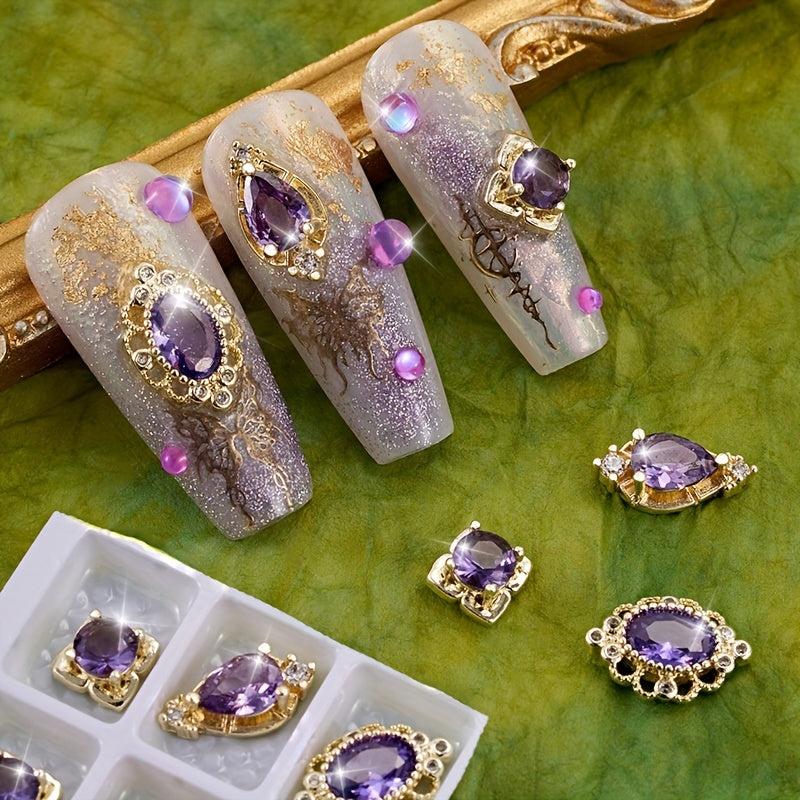 6pcs Golden Nail Art Charms With Crystal Rhinestones for DIY or Salons