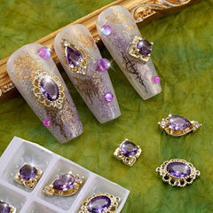 6pcs Golden Nail Art Charms With Crystal Rhinestones for DIY or Salons