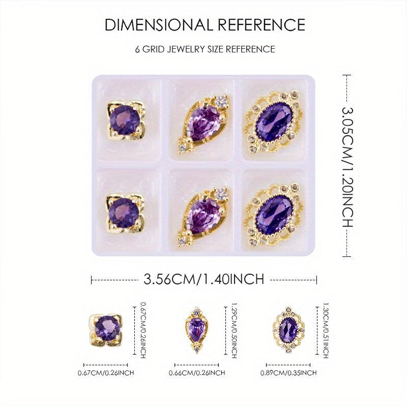 6pcs Golden Nail Art Charms With Crystal Rhinestones for DIY or Salons
