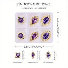 6pcs Golden Nail Art Charms With Crystal Rhinestones for DIY or Salons
