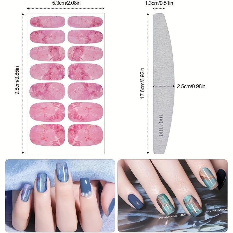 12 Sheets Marble Nail Art Polish Stickers Self Adhesive Full Wrap Strips