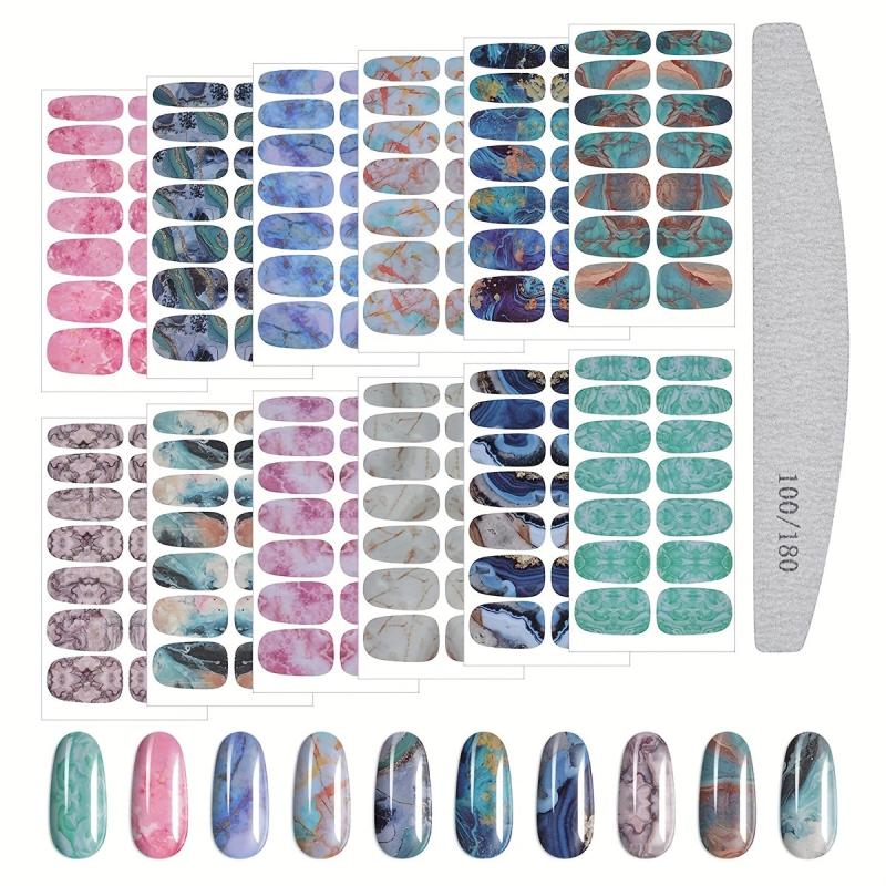 12 Sheets Marble Nail Art Polish Stickers Self Adhesive Full Wrap Strips