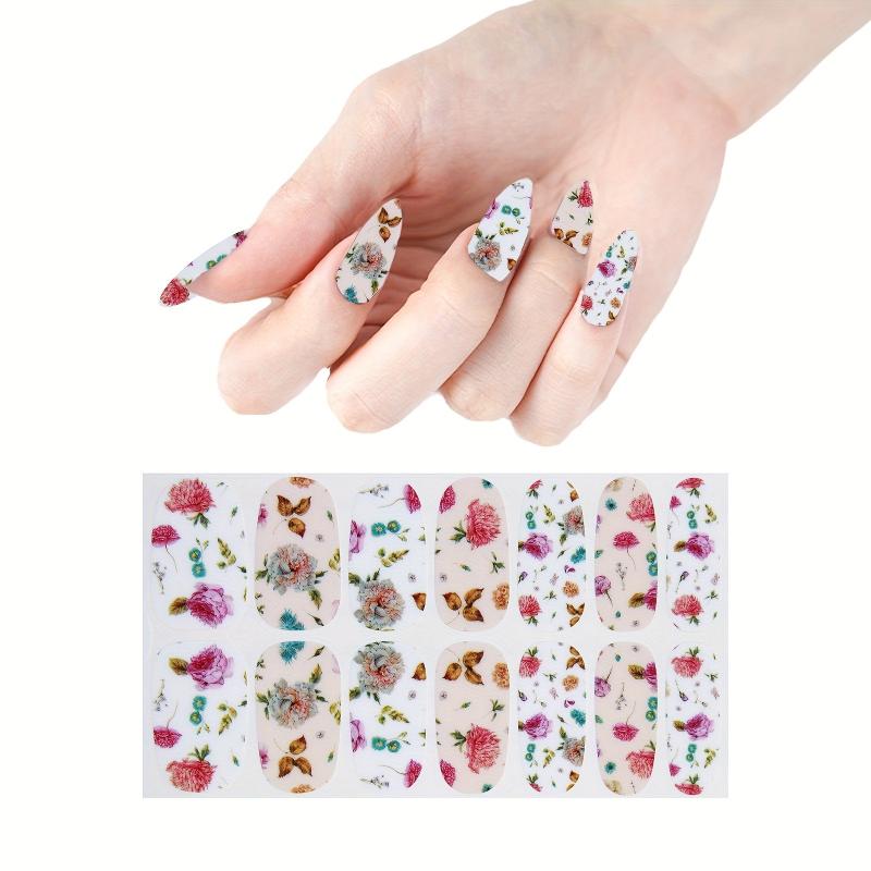 Spring Flowers Nail Polish Strips Stickers Full Nail Wraps For Women