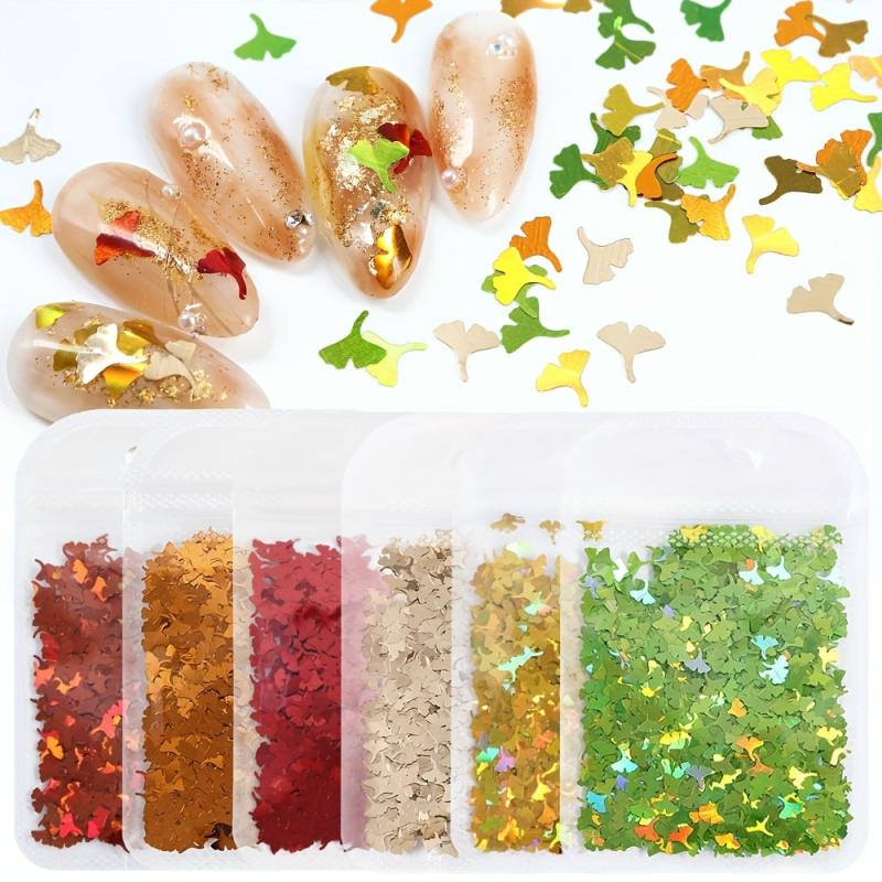 Ginkgo Leaf Glitter Nail Sequins 3D Art Flakes Confetti Sticker Makeup DIY