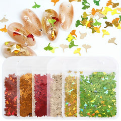 Ginkgo Leaf Glitter Nail Sequins 3D Art Flakes Confetti Sticker Makeup DIY