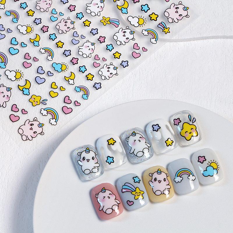 Nail Decals Unicorn Bear Sun Cloud Fake Nail Art