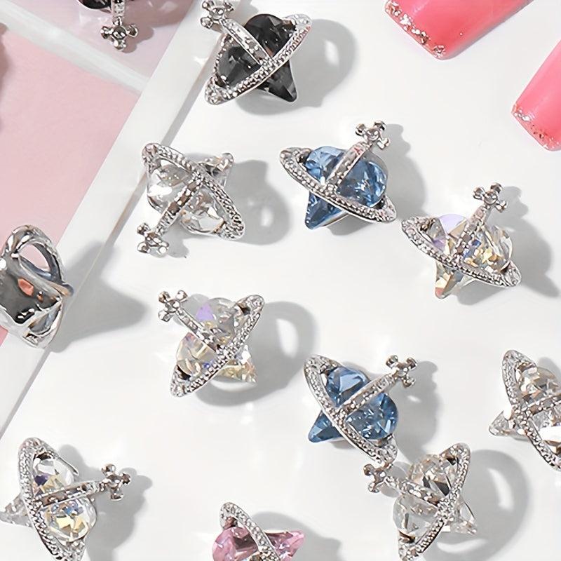 20pcs Y2K Nail Art Charms With Rhinestones 3D Planet Saturn Nail Art Accessories
