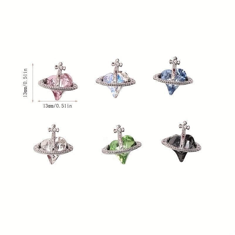 20pcs Y2K Nail Art Charms With Rhinestones 3D Planet Saturn Nail Art Accessories