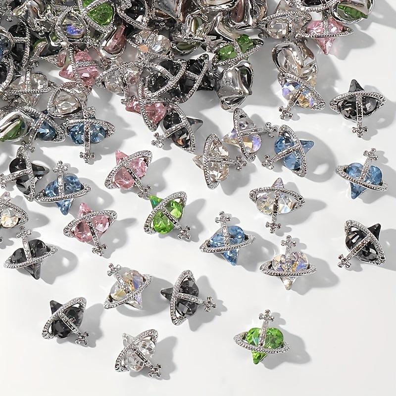 20pcs Y2K Nail Art Charms With Rhinestones 3D Planet Saturn Nail Art Accessories