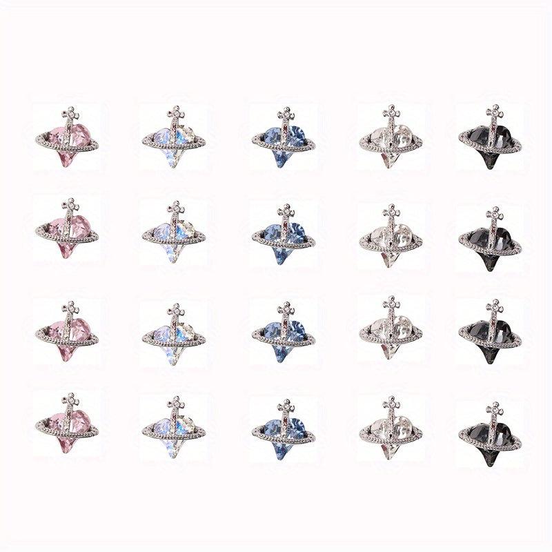 20pcs Y2K Nail Art Charms With Rhinestones 3D Planet Saturn Nail Art Accessories