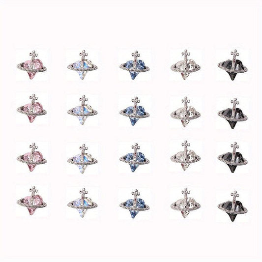 20pcs Y2K Nail Art Charms With Rhinestones 3D Planet Saturn Nail Art Accessories